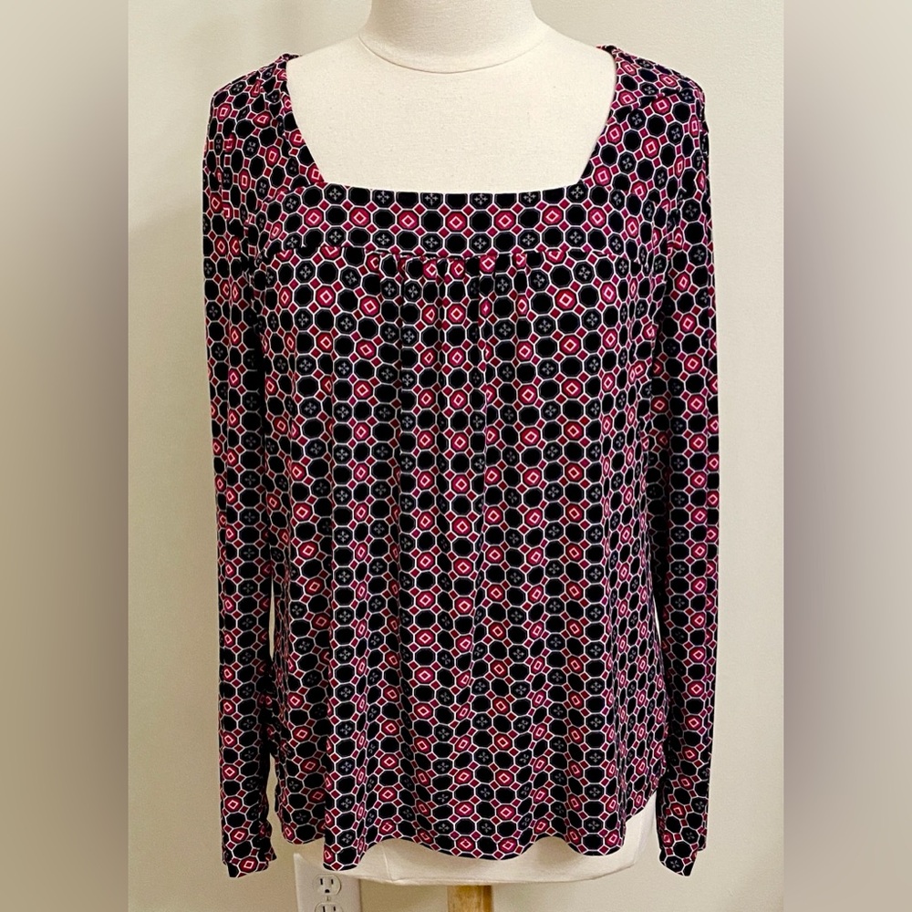 East 5th Black Purple White Geometric Print SZ XL Modern Retro Dark Academia Top